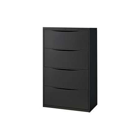 Global Equipment Interion 30" Premium Lateral File Cabinet 4 Drawer Black LF-30-4D-BLACK